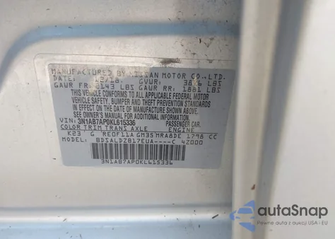 2019 Nissan Sentra Sv z USA, uszkodzony, nr VIN 3N1AB7AP0KL615336